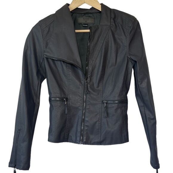 Blank NYC Deep Grey Vegan Leather Moto Style Zip Detail Jacket Sz XS - Picture 1 of 10